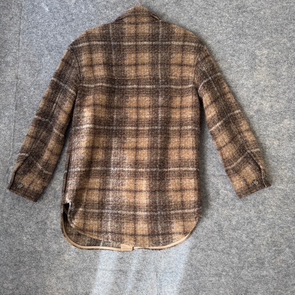 Wilfred Free Brown Plaid Wool Blend Shacket Jacket Size Small Cozy Fall - Picture 10 of 13